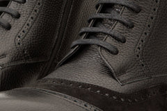 The Anderson Black Leather Suede Brogue Lace-Up Boot with a Zipper Fine Craftsmanship