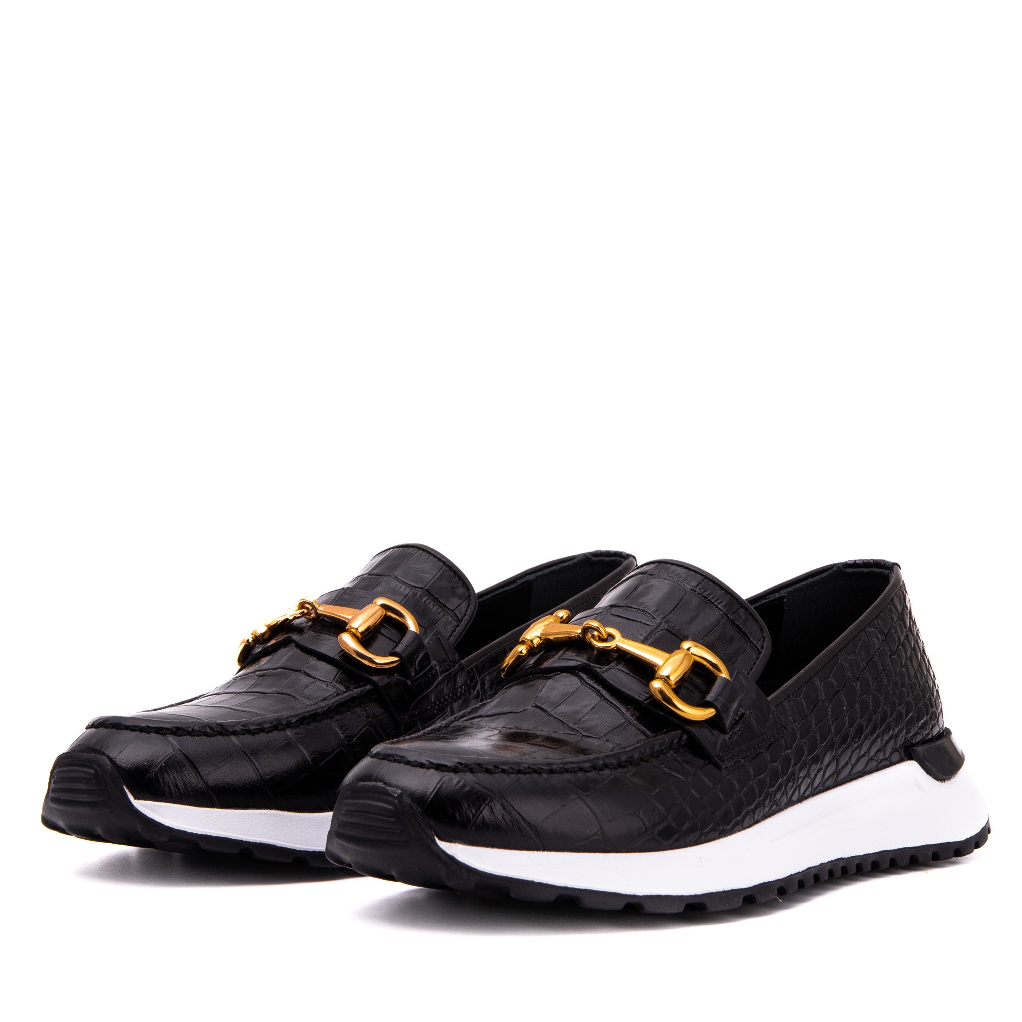The Milan Black  Croc-Embossed Leather Sneaker All New