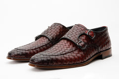 The Turan Burgundy Woven Double Monk Strap Dress  Shoe For Sale